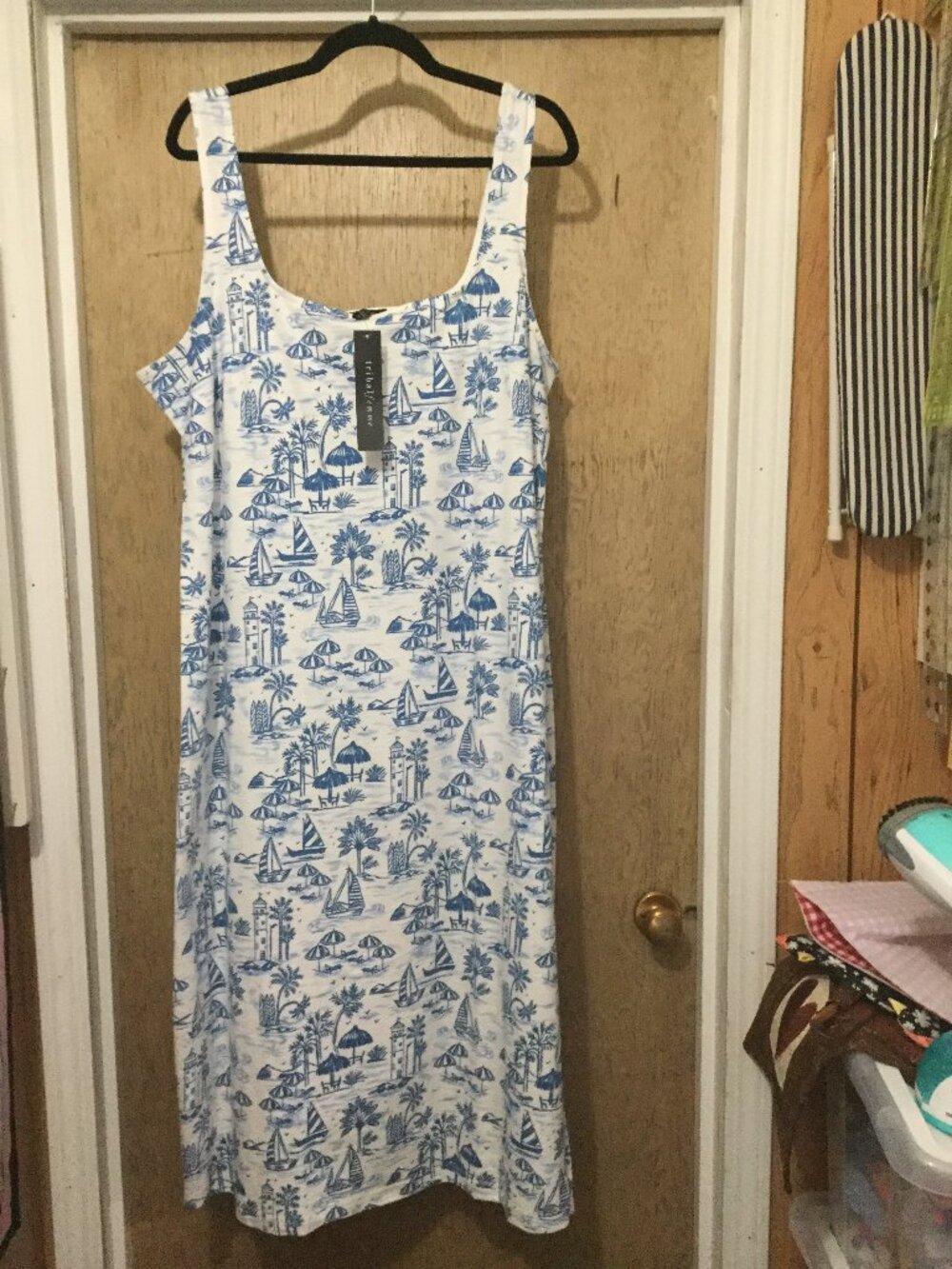 NWT Tribal femme nautical print midi dress square neck white and blue size XL